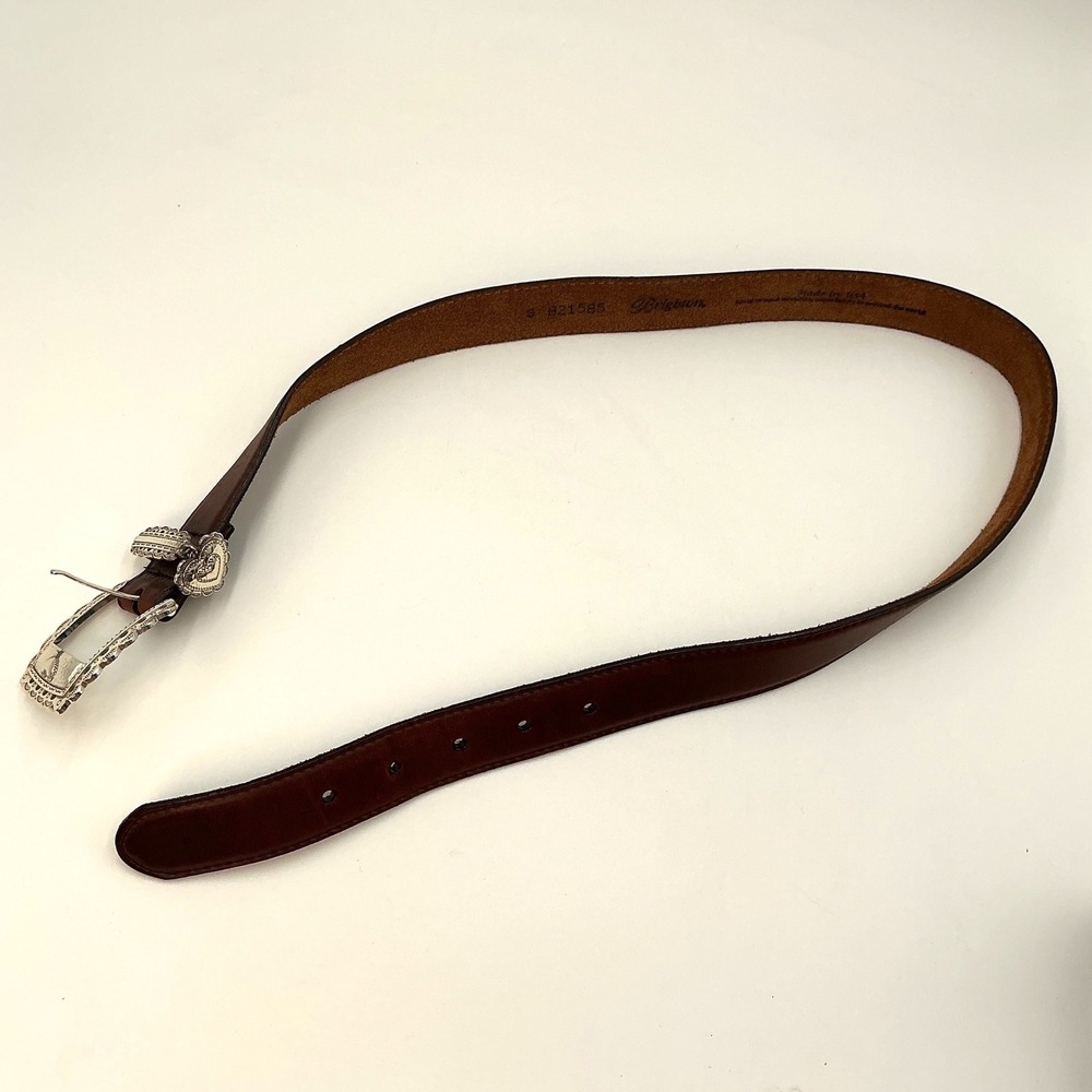 Brighton Brown Leather Belt Silver Western Buckle w/ Heart Charm B21585 Size S - Picture 6 of 6